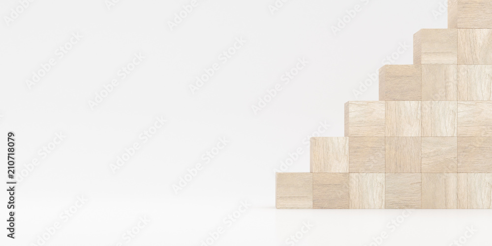 Poster abstract concept of wooden cubes toy isolated on white background, 3d rendering
