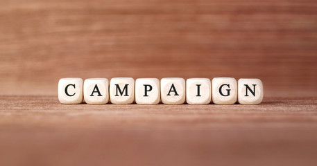 Word CAMPAIGN made with wood building blocks