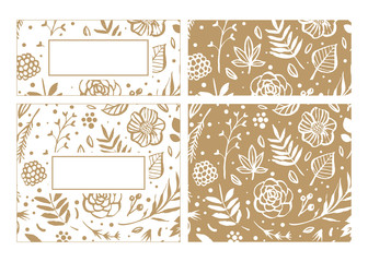 Flower frame template for wedding invitation and greeting card. Floral botanical collection. Flowers, branches, and leaves in nature pattern. Hand drawn design elements. Vector illustration.