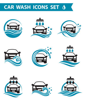 collection of car wash service icons 