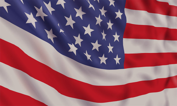 Background with realistic waving american flag.Vector template for USA patriotic holidays celebration Independence Day, Patriot Day, Veterans Day, President Day.