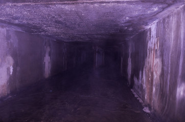 Raw and wet sewers. Smoke in the sewer.
