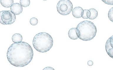 Bitcoin economic financial bubble. Cryptocurrency 3D illustration. Business concept. Bue bubbles on a white background