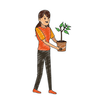 Woman with plant vector illustration graphic design