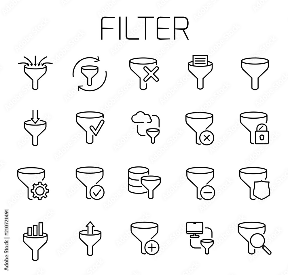 Poster filter related vector icon set