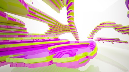Abstract white and colored gradient  interior multilevel public space with window. 3D illustration and rendering.