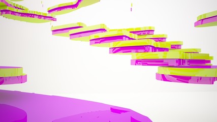 Abstract white and colored gradient  interior multilevel public space with window. 3D illustration and rendering.