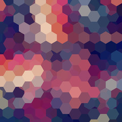 Vector background with beige, blue, pink, purple hexagons. Can be used in cover design, book design, website background. Vector illustration