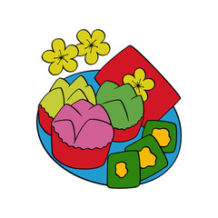 Food for Lunar New Year cartoon illustration isolated on white background for children color book