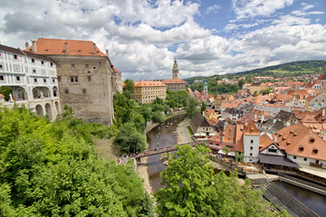 Fototapeta na wymiar Panoramic view over Cesky Krumlov with Moldau river, Czech Republic
