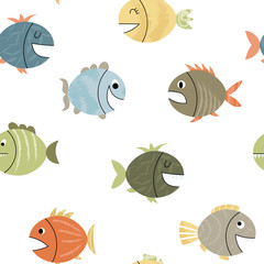 Seamless pattern with funny fish