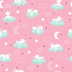 Plaid avec motif Animaux endormis Modèle sans couture avec dessin animé lièvres endormis