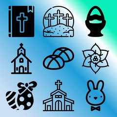 Vector icon set  about easter with 9 icons related to young, page, decoration, fun and golgotha