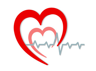 two hearts with ecg icon, medicine concept on white, stock vector illustration