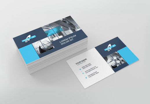 Business Card Layout with Blue Blocks