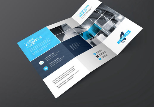 Blue Trifold Brochure Layout with Square Elements