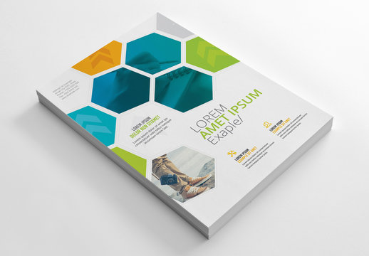 Colorful Flyer Layout with Hexagon Photo Element