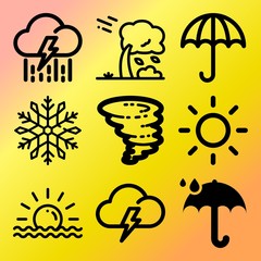 Vector icon set  about weather with 9 icons related to cloud, ornament, holiday, temperature and tree
