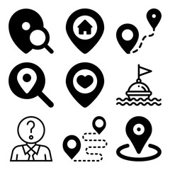Vector icon set  about location with 9 icons related to web, motorcycle, outline, picture and why