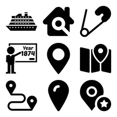 Vector icon set  about location with 9 icons related to outline, style, wave, city and cruise