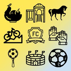 Vector icon set  about fitness and sport with 9 icons related to silhouette, ride, bench, oil and mane