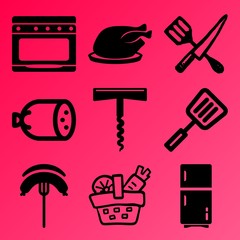 Vector icon set  about kitchen with 9 icons related to mixing, background, large, rooster and top