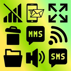 Vector icon set  about mobile device with 9 icons related to structure, audio, white, broadcast and bubble