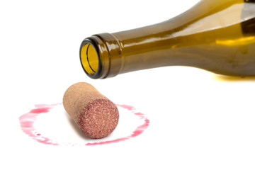 wine cork and bottle isolated on the white
