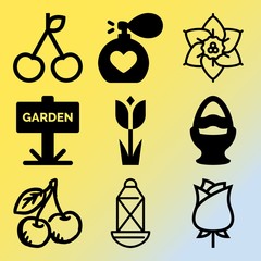 Vector icon set  about flowers with 9 icons related to vegetarian, macro, label, tint and abstract