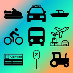 Vector icon set  about transport with 9 icons related to farmer, transportation, wake, arrival and people
