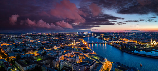 Panorama of St. Petersburg. Bridges of Petersburg. Russia. View of the city from a height. Architecture of Petersburg. Russian cities.