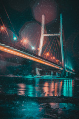 Siekierkowski bridge on a rainy night warsaw, poland