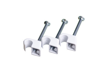 plastic wire clips on white background isolation