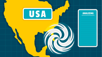 Usa map tornado background. Flat illustration of usa map tornado vector background for web design