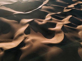 Aerial of desert Sand Dunes in Gran Canaria during Sunset