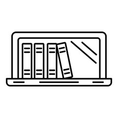 Laptop book library icon. Outline illustration of laptop book library vector icon for web design isolated on white background