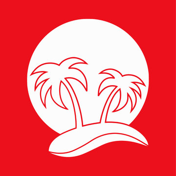 tropical island. white icon on red background