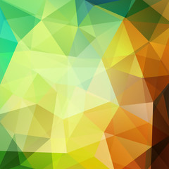 Abstract background consisting of yellow, green, brown triangles. Geometric design for business presentations or web template banner flyer. Vector illustration