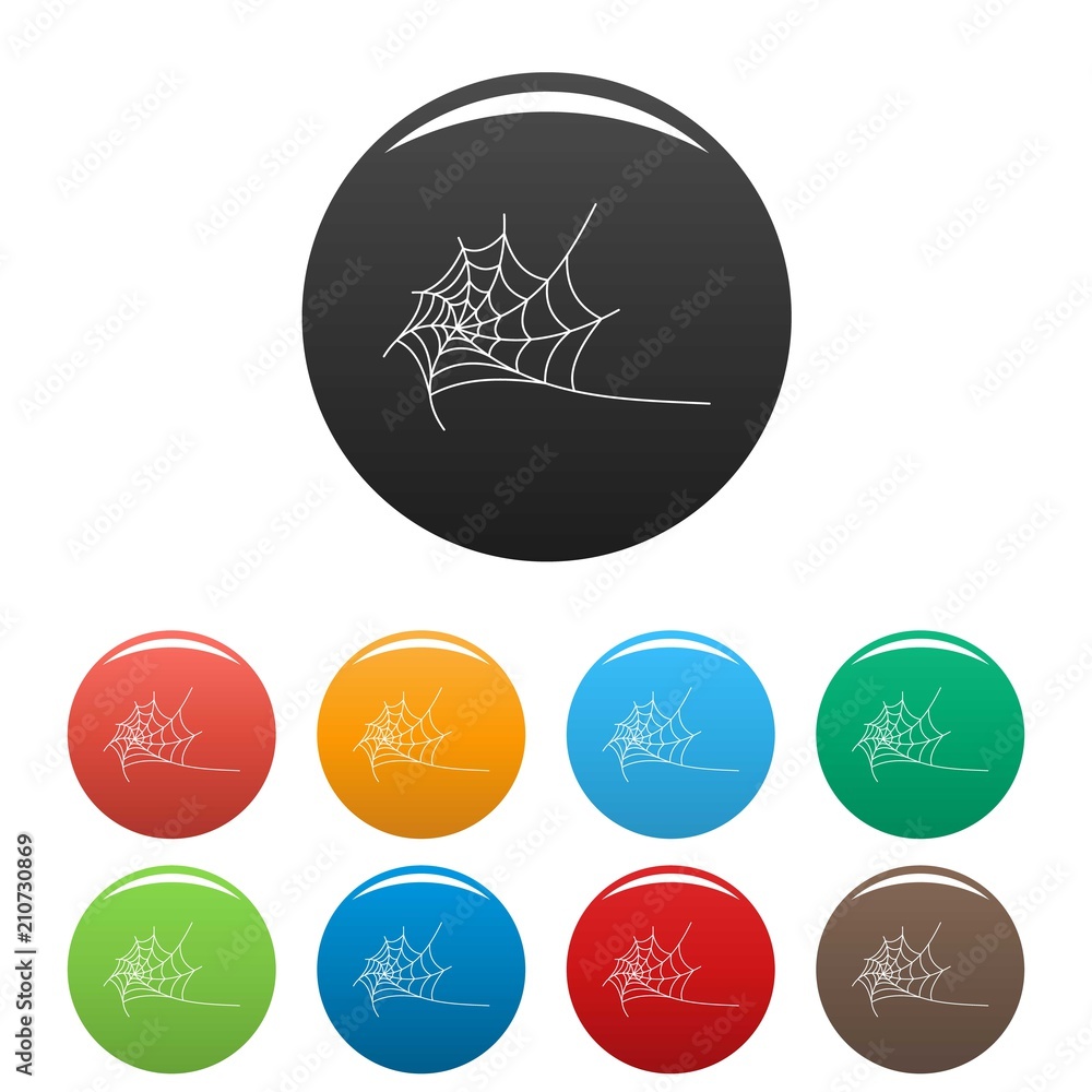 Poster round spiderweb icon. outline illustration of round spiderweb vector icons set color isolated on whi