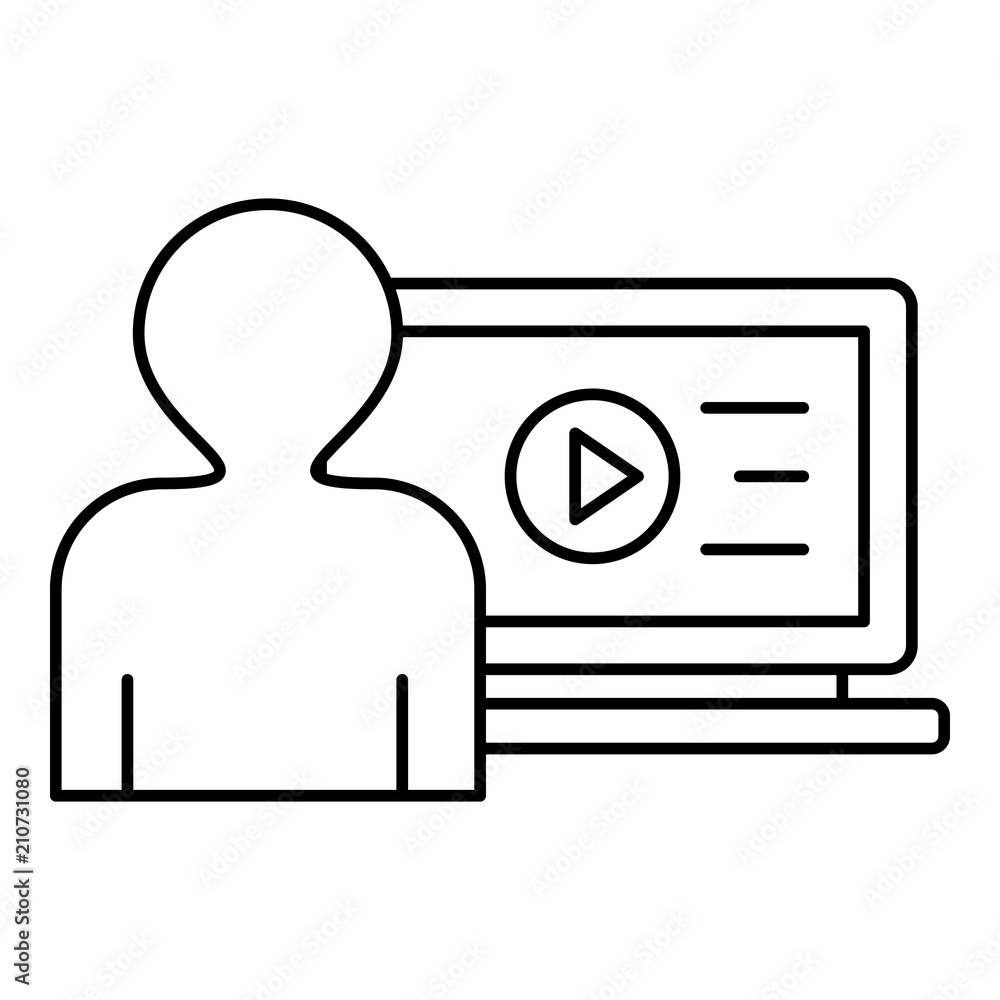Poster man watch web video icon. outline illustration of man watch web video vector icon for web design iso
