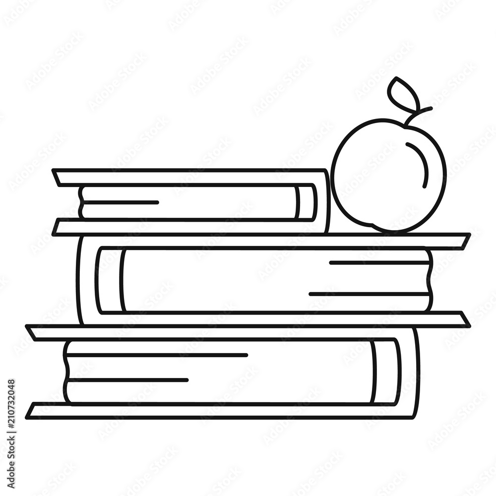 Poster books and apple icon. outline books and apple vector icon for web design isolated on white backgroun