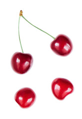 Ripe cherries isolated on a white background, closeup