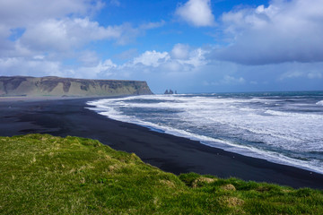 Gorgeous black sand beach in Dyrholaey, Iceland