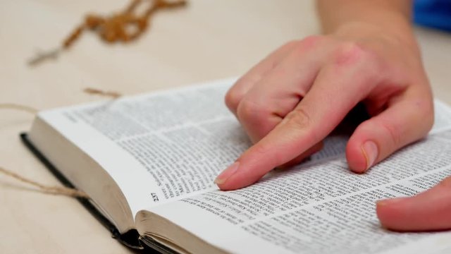 Woman reading and studying the Holy Bible