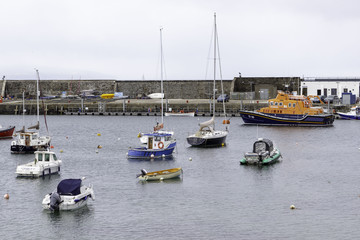 General view at boats in Portrush