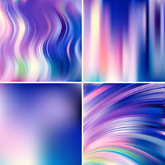 Set of 4 square blurred backgrounds. Vector illustration. Pink, purple, blue, white colors.