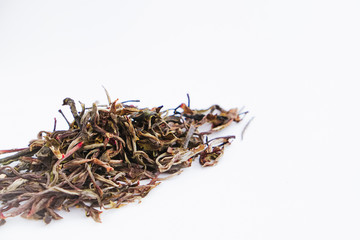 Loose Leaf Raw Sheng Puer from Badashan mountain, Lincang, China, spring 2018 on white background