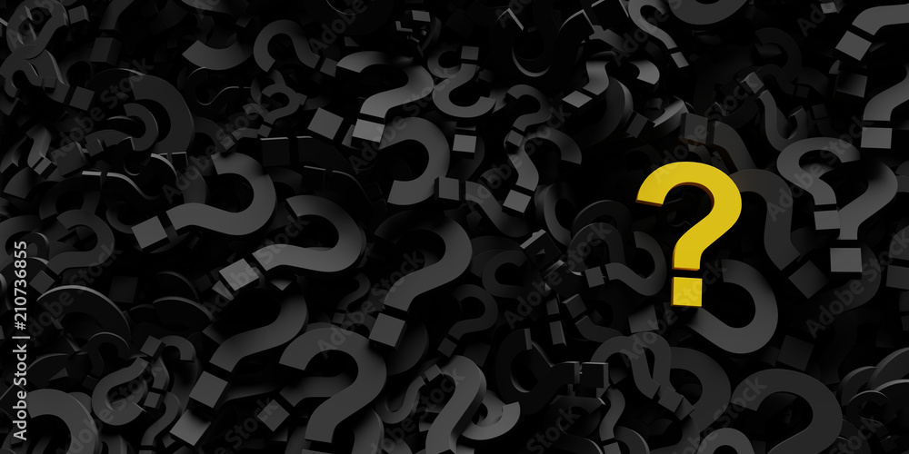 Poster infinite question marks with a distinct one, original 3d rendering illustration