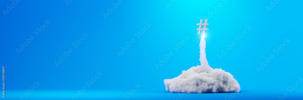 Poster explosion simulation with tag sign, original 3d rendering illustration