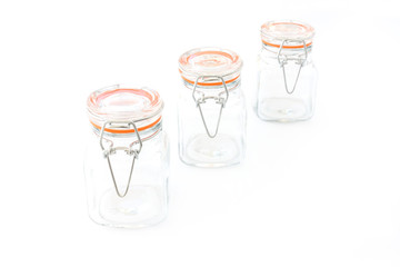 Three Mini Clip Top Square Glass Preserving Jars